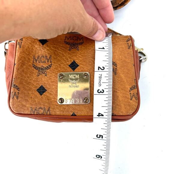 MCM Mini Visetos Crossbody Bag Micro Purse Monogram Cognac Camel Logo Tan - Picture 13 of 13